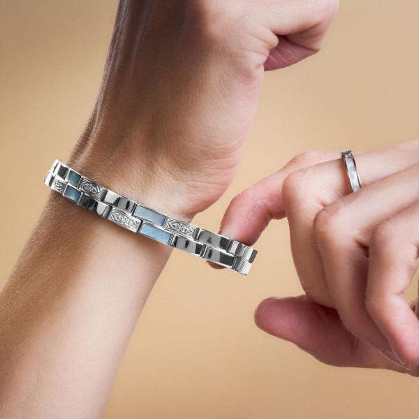 HOLZKERN | Armband Bandlett Kensington (Perlmutt / Silber)