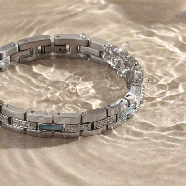 HOLZKERN | Armband Bandlett Kensington (Perlmutt / Silber)