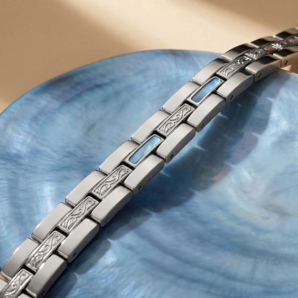 HOLZKERN | Armband Bandlett Kensington (Perlmutt / Silber)