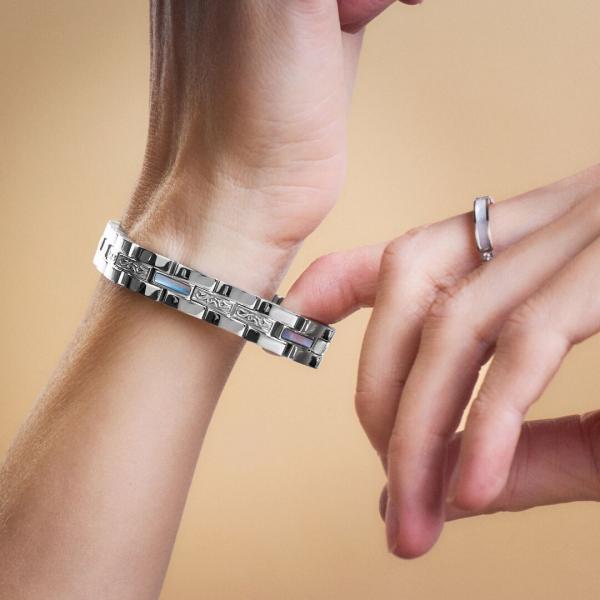 HOLZKERN | Armband Bandlett Kensington (Perlmutt / Silber)