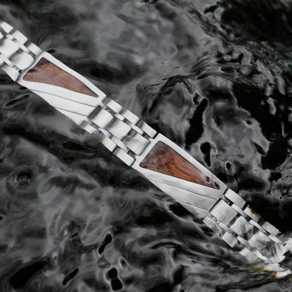 HOLZKERN | Herrenarmband Bandlett Looper Walnussholz Silber