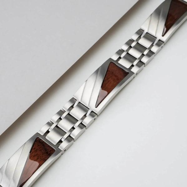 HOLZKERN | Herrenarmband Bandlett Looper Walnussholz Silber