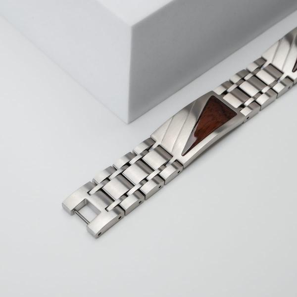 HOLZKERN | Herrenarmband Bandlett Looper Walnussholz Silber