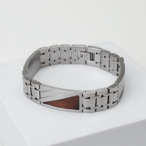 HOLZKERN | Herrenarmband Bandlett Looper Walnussholz Silber