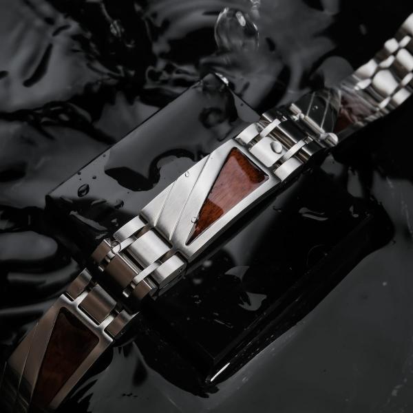 HOLZKERN | Herrenarmband Bandlett Looper Walnussholz Silber