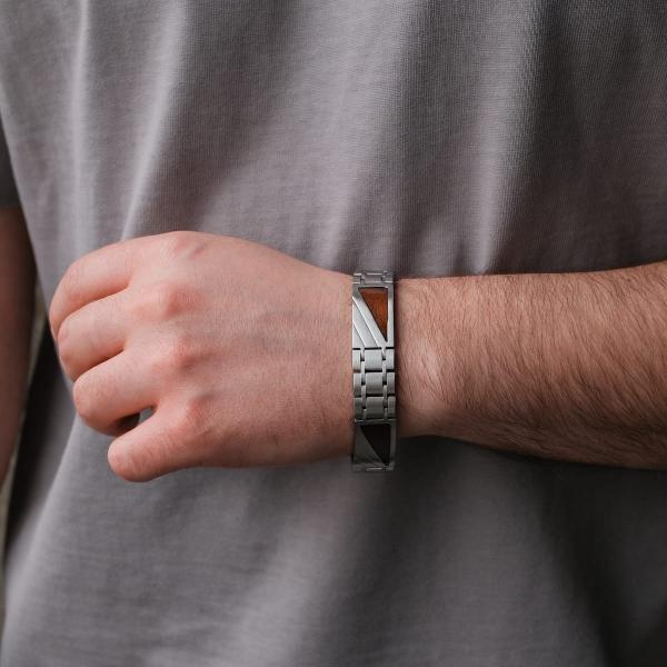 HOLZKERN | Herrenarmband Bandlett Looper Walnussholz Silber