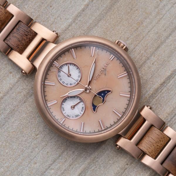 HOLZKERN | Moonbow Damen Armbanduhr (Quarzit / Walnuss)