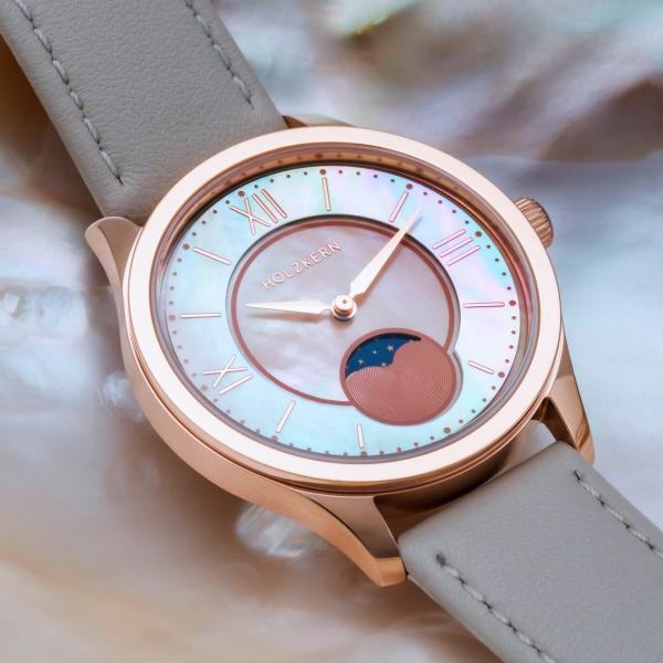 HOLZKERN | Moonray Damen Armbanduhr (Perlmutt / Grau)