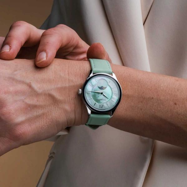 HOLZKERN | Moonray Damen Armbanduhr (Perlmutt / Grün)