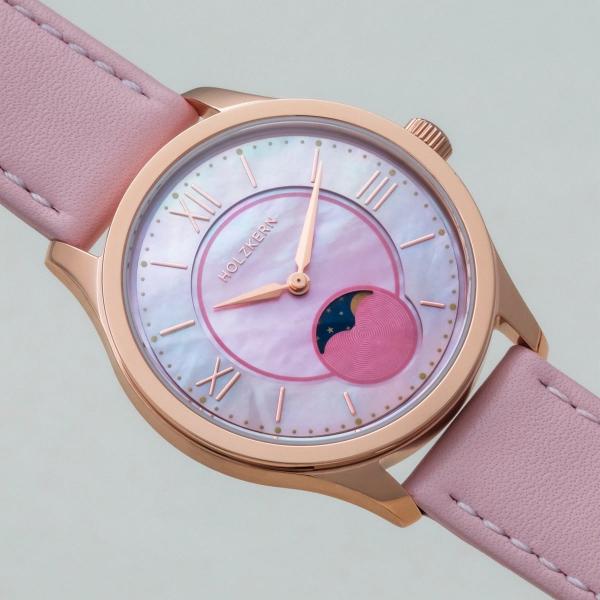 HOLZKERN | Moonray Damen Armbanduhr (Perlmutt / Rosa)