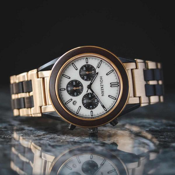 Leather Holzkern Moon Holzkern Herrenuhr Quarz Chronograph Askja