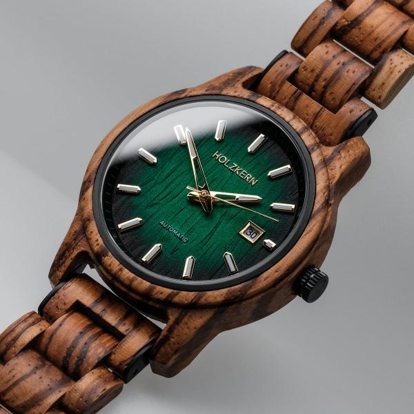 HOLZKERN | Nightbird Herren Automatikuhr (Zebrano-Grün)
