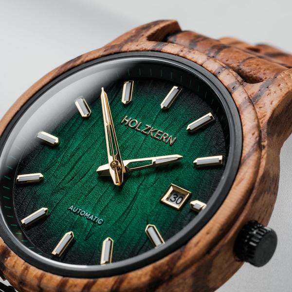 HOLZKERN | Nightbird Herren Automatikuhr (Zebrano-Grün)