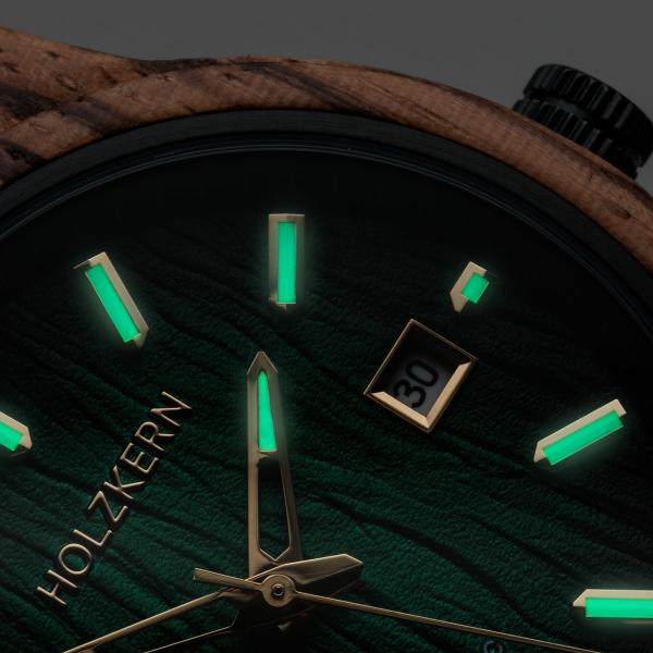 HOLZKERN | Nightbird Herren Automatikuhr (Zebrano-Grün)