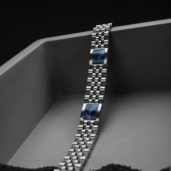 Preview: HOLZKERN | Armband Bandlett Pentachord (blauer Marmor / Silber)