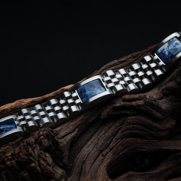 HOLZKERN | Armband Bandlett Pentachord (blauer Marmor / Silber)
