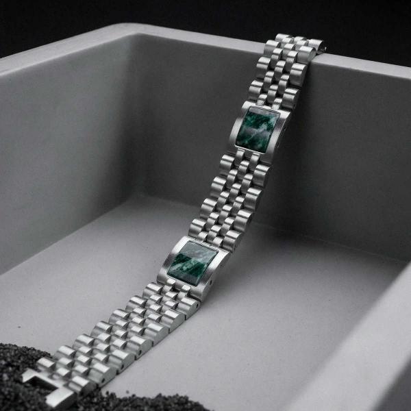 HOLZKERN | Armband Bandlett Pentachord (grüner Marmor / Silber)