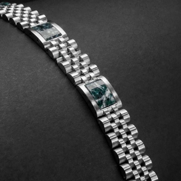 HOLZKERN | Armband Bandlett Pentachord (grüner Marmor / Silber)