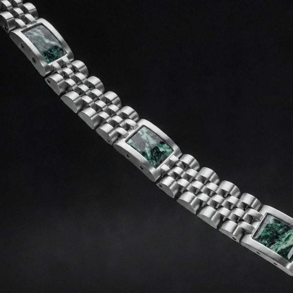 HOLZKERN | Armband Bandlett Pentachord (grüner Marmor / Silber)
