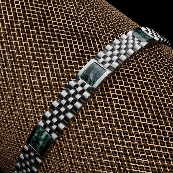 HOLZKERN | Armband Bandlett Pentachord (grüner Marmor / Silber)