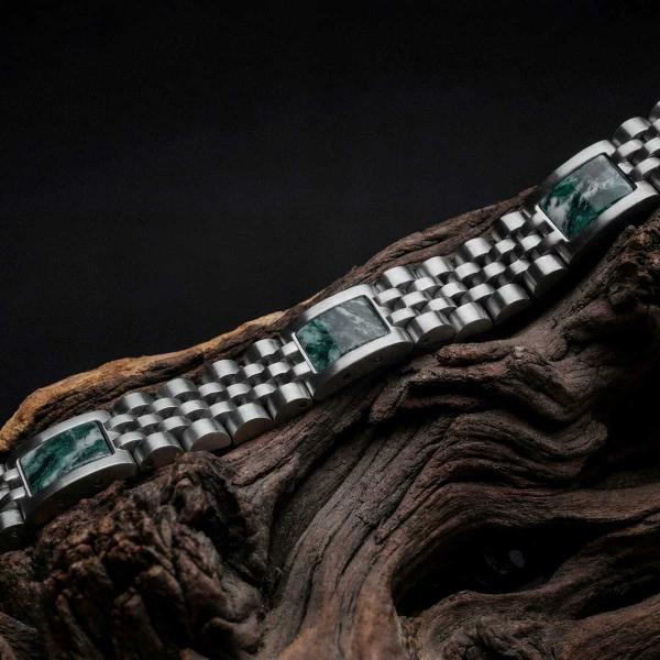 HOLZKERN | Armband Bandlett Pentachord (grüner Marmor / Silber)