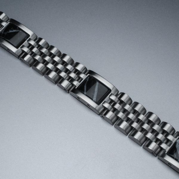 HOLZKERN | Armband Bandlett Pentachord (schwarzer Marmor / Silber)