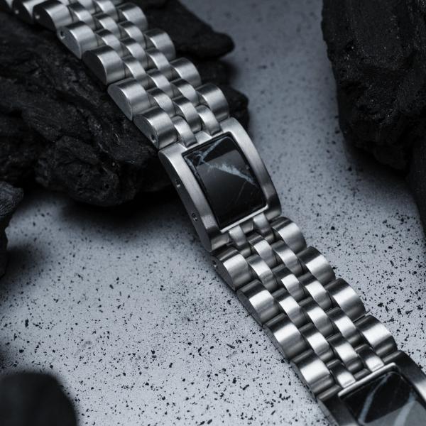 Preview: HOLZKERN | Armband Bandlett Pentachord (schwarzer Marmor / Silber)