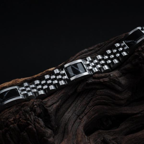 Preview: HOLZKERN | Armband Bandlett Pentachord (schwarzer Marmor / Silber)