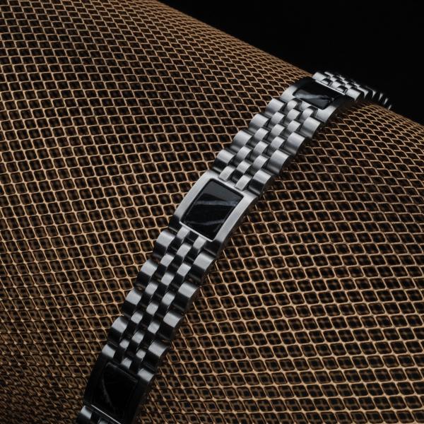 HOLZKERN | Armband Bandlett Pentachord (schwarzer Marmor / Silber)