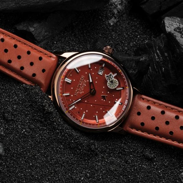 Preview: HOLZKERN | Star Trek NCC 1701 D Herren Armbanduhr (Jaspis / Rot)