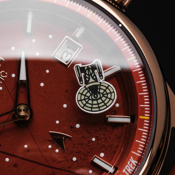 Preview: HOLZKERN | Star Trek NCC 1701 D Herren Armbanduhr (Jaspis / Rot)