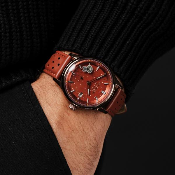 HOLZKERN | Star Trek NCC 1701 D Herren Armbanduhr (Jaspis / Rot)