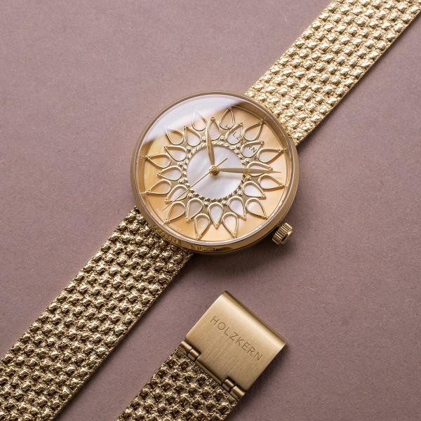 Preview: HOLZKERN | Suncatcher Damen Armbanduhr (Perlmutt / Gold)
