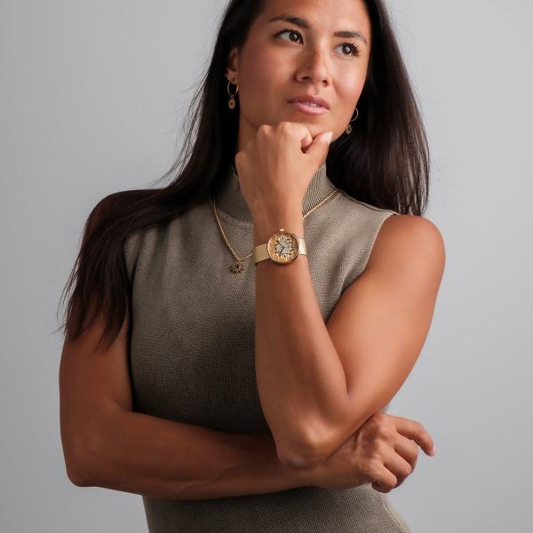 HOLZKERN | Suncatcher Damen Armbanduhr (Perlmutt / Gold)