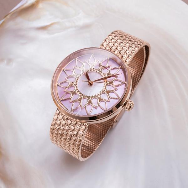 HOLZKERN | Suncatcher Damen Armbanduhr (Perlmutt / Roségold)