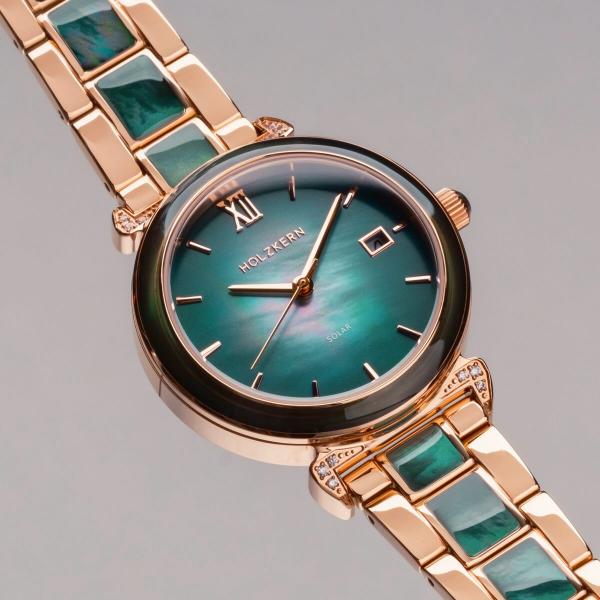 HOLZKERN | Sunglister Damen Solararmbanduhr (grün)