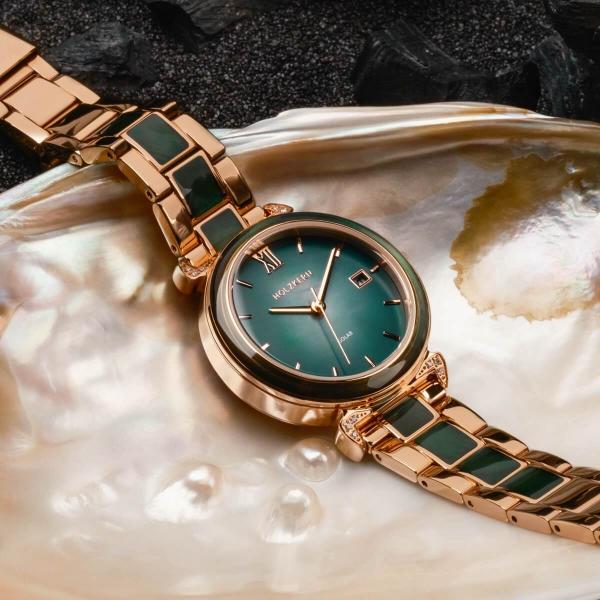 HOLZKERN | Sunglister Damen Solararmbanduhr (grün)