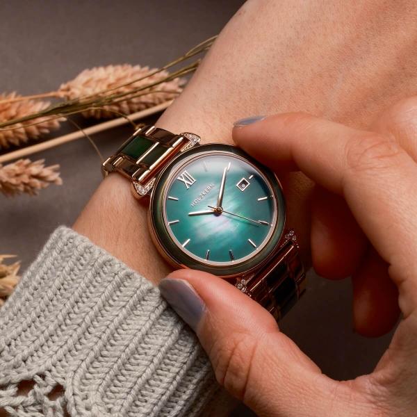 HOLZKERN | Sunglister Damen Solararmbanduhr (grün)