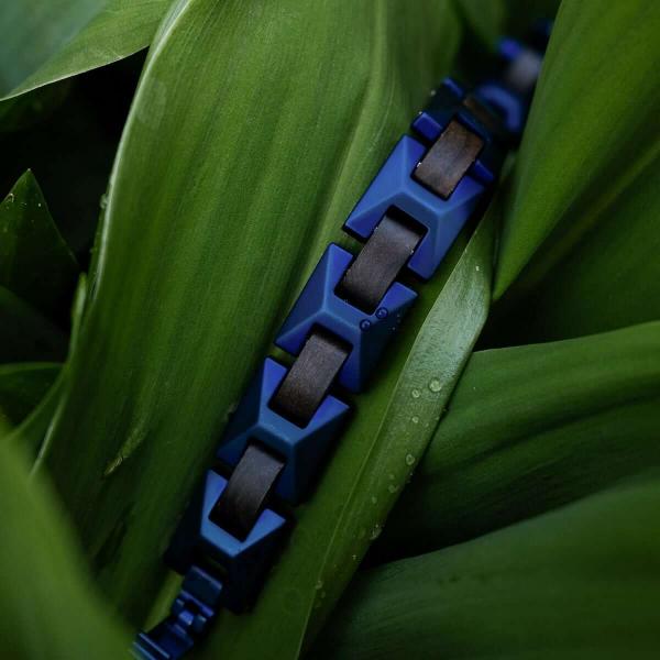 HOLZKERN | Armband Bandlett Verismo (Leadwood / Blau)