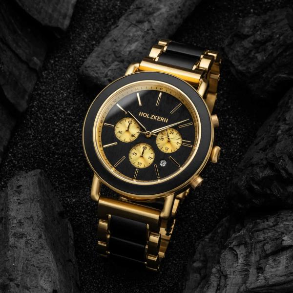 HOLZKERN | Zwielicht Horizont Herren Chronograph Ahornholz Gold