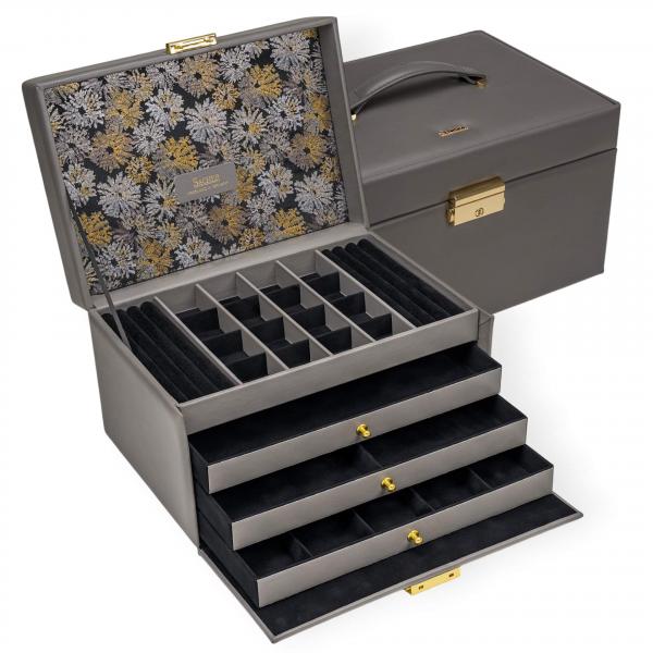 SACHER | Schmuckkoffer Lena Fleur Venice Echtleder Vollrindleder grau schwarz (77.510.561643)