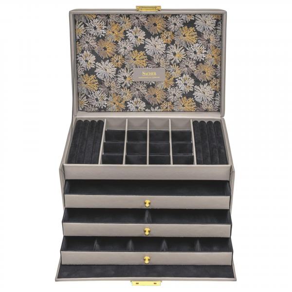 SACHER | Schmuckkoffer Lena Fleur Venice Echtleder Vollrindleder grau schwarz (77.510.561643)