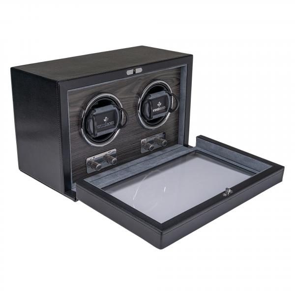 Preview: WINDROSE | Uhrenbeweger Ambiance 2 Uhren Leder Holzfurnier schwarz (851112.08)