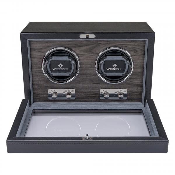 WINDROSE | Uhrenbeweger Ambiance 2 Uhren Leder Holzfurnier schwarz (851112.08)