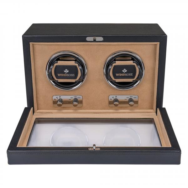 WINDROSE | Uhrenbeweger Ambiance 2 Uhren Leder Velours schwarz (851102.08)