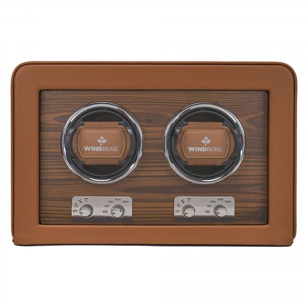 WINDROSE | Uhrenbeweger Noblesse 2 Uhren Lederimitat Holzfurnier braun (851212.12)