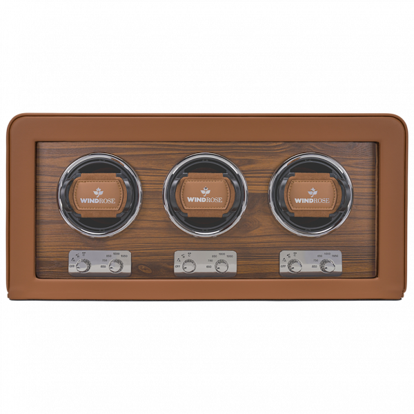 WINDROSE | Uhrenbeweger Noblesse 3 Uhren Lederimitat Holzfurnier braun (851213.12)