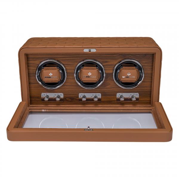 WINDROSE | Uhrenbeweger Noblesse 3 Uhren Lederimitat Holzfurnier braun (851213.12)