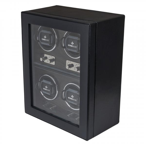 WINDROSE | Uhrenbeweger Ambiance 4 Uhren Leder Holzfurnier schwarz (851114.08)