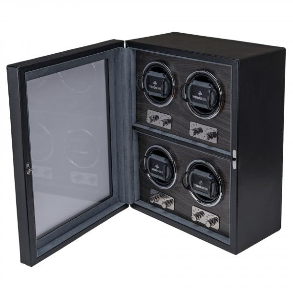 Preview: WINDROSE | Uhrenbeweger Ambiance 4 Uhren Leder Holzfurnier schwarz (851114.08)